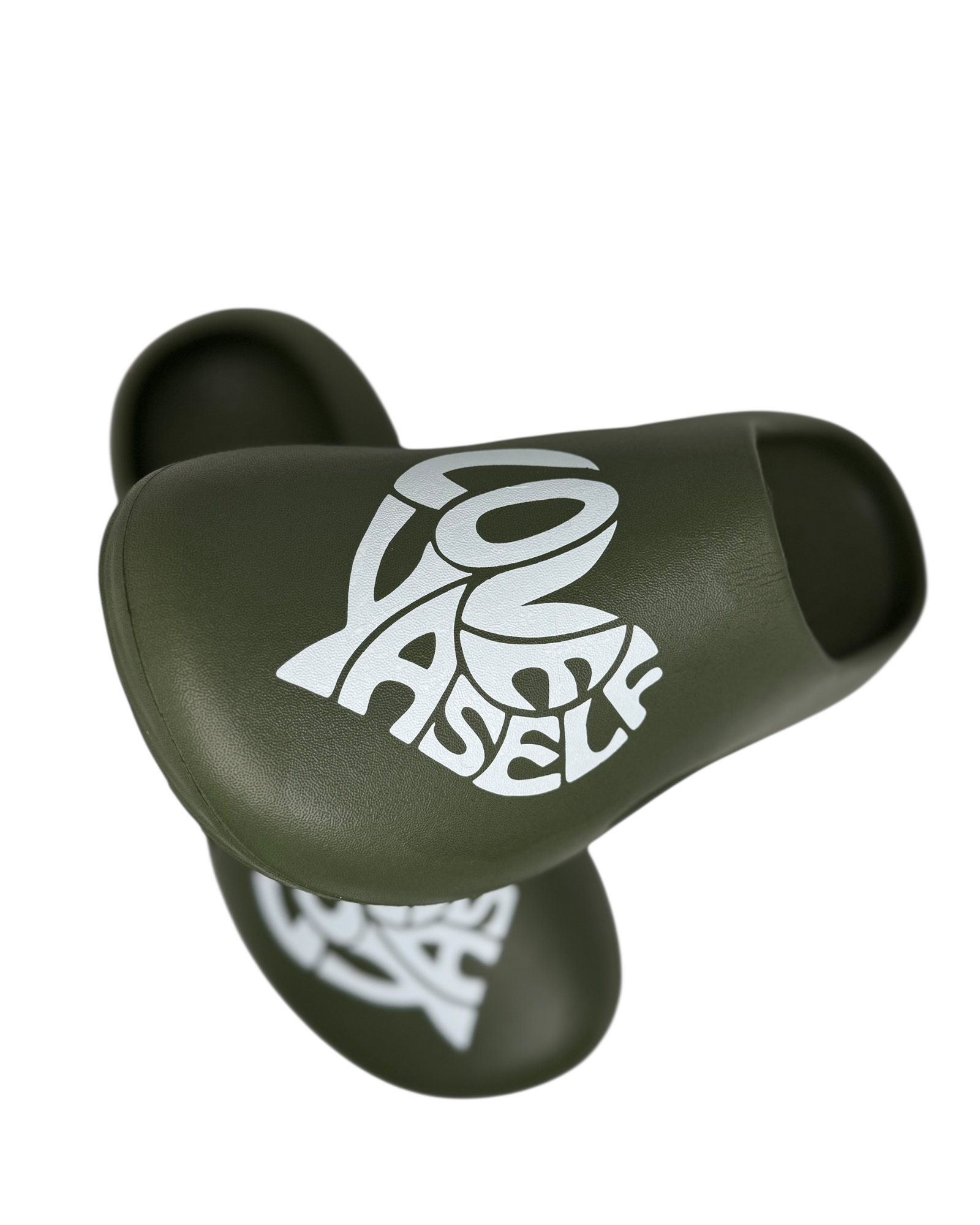 Olive Green & White Love Yaself Foam Slides