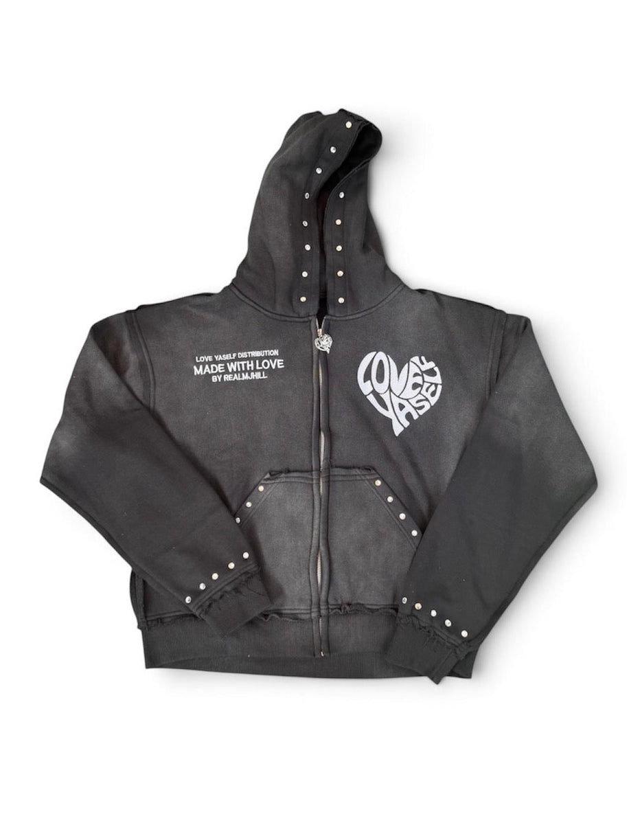 “Midnight” Love Yaself Acid Wash Zip-Up