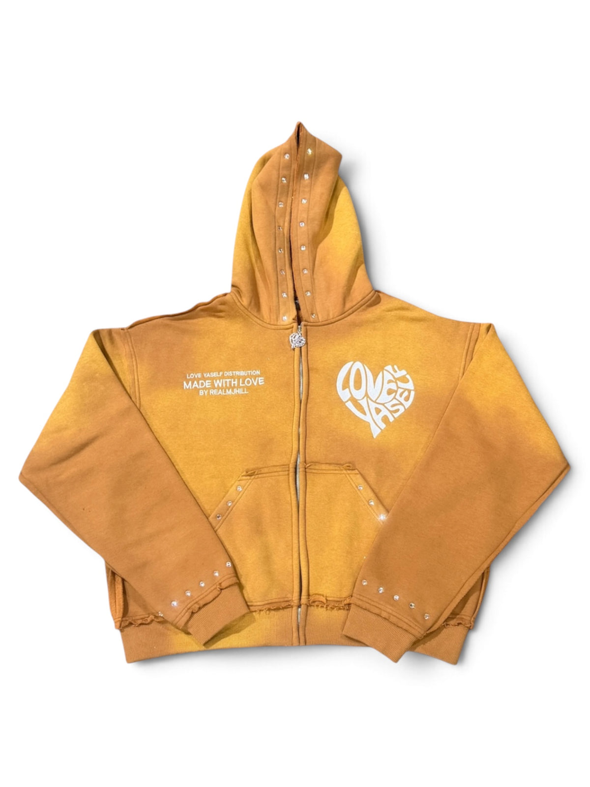 “Wheat” Love Yaself Acid Wash Zip-Up Hoodie
