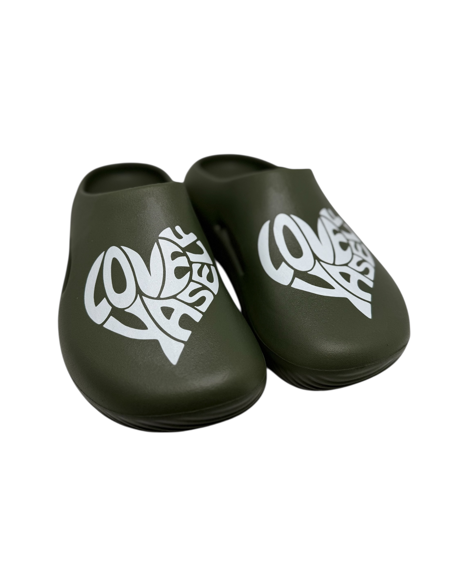 Olive Green & White Love Yaself Foam Slides