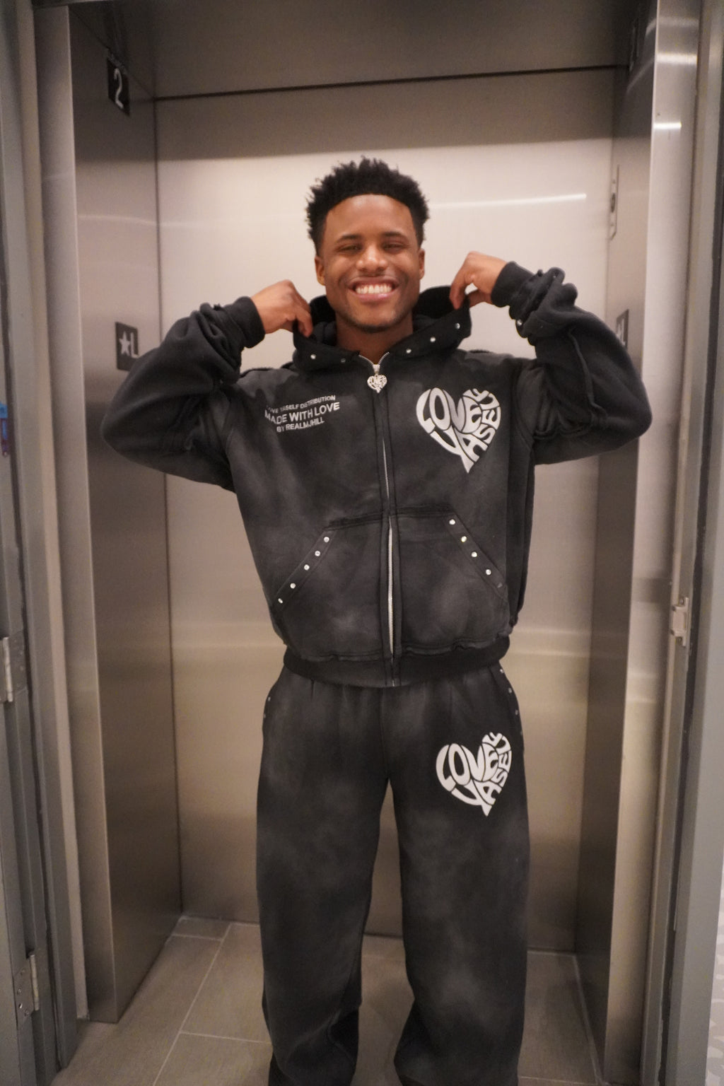 “Midnight” Love Yaself Acid Wash Zip-Up