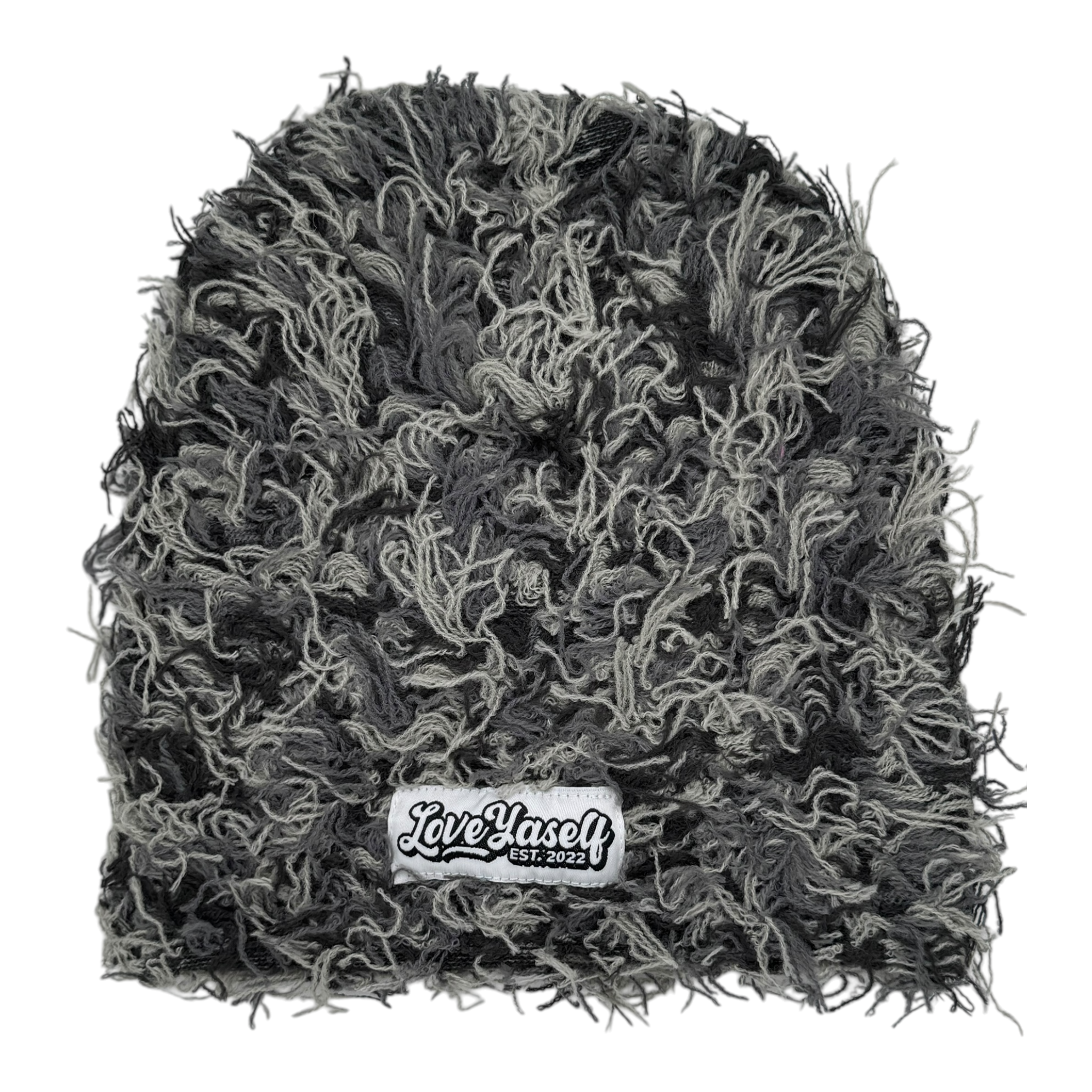 Black/Grey Distressed Love Yaself Knit Beanie