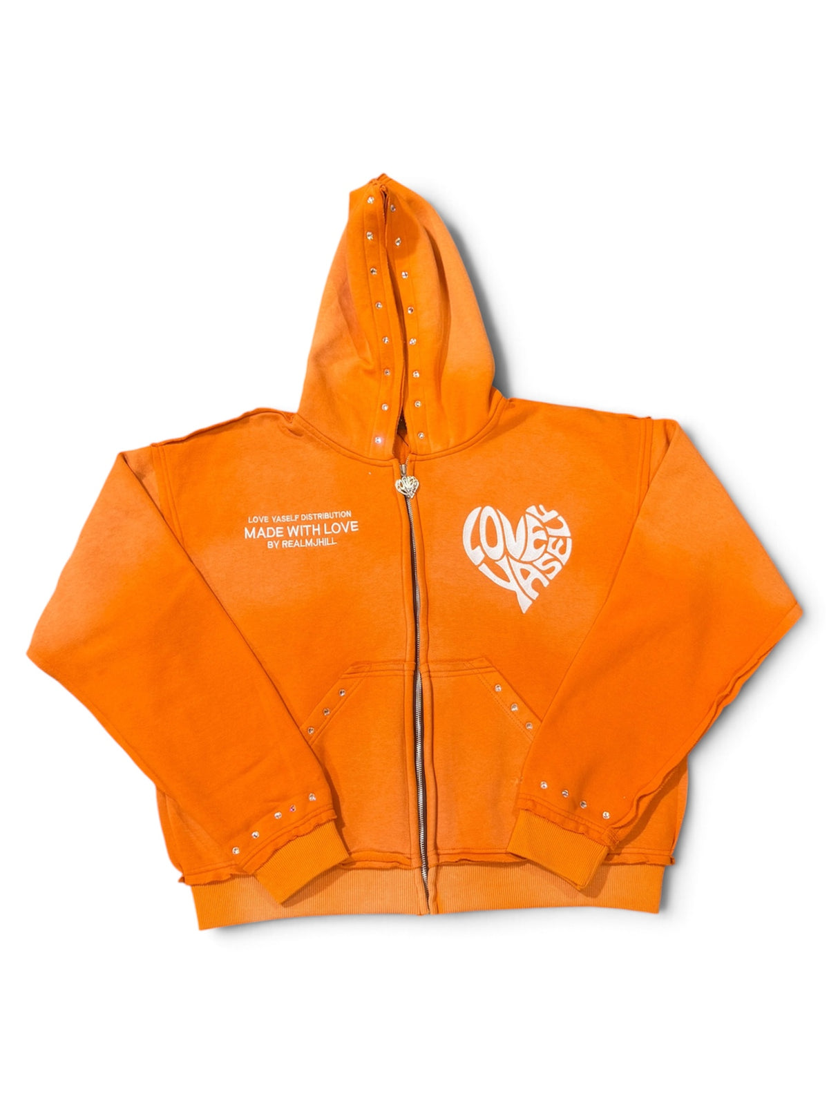“Orange Soda” Love Yaself Acid Wash Zip-Up Hoodie