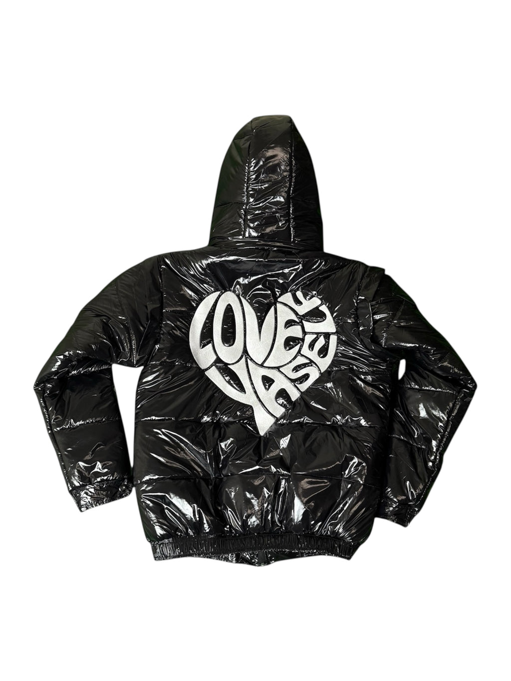 “Blackout” Love Yaself Convertible Glossy Puffer Coat