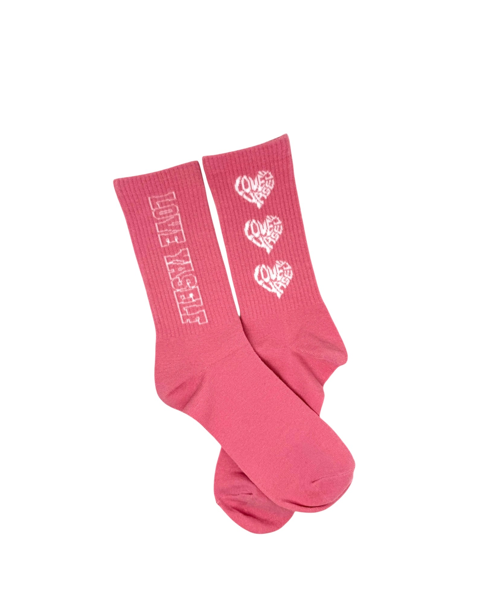 Pink & White Love Yaself Single-Sided Socks