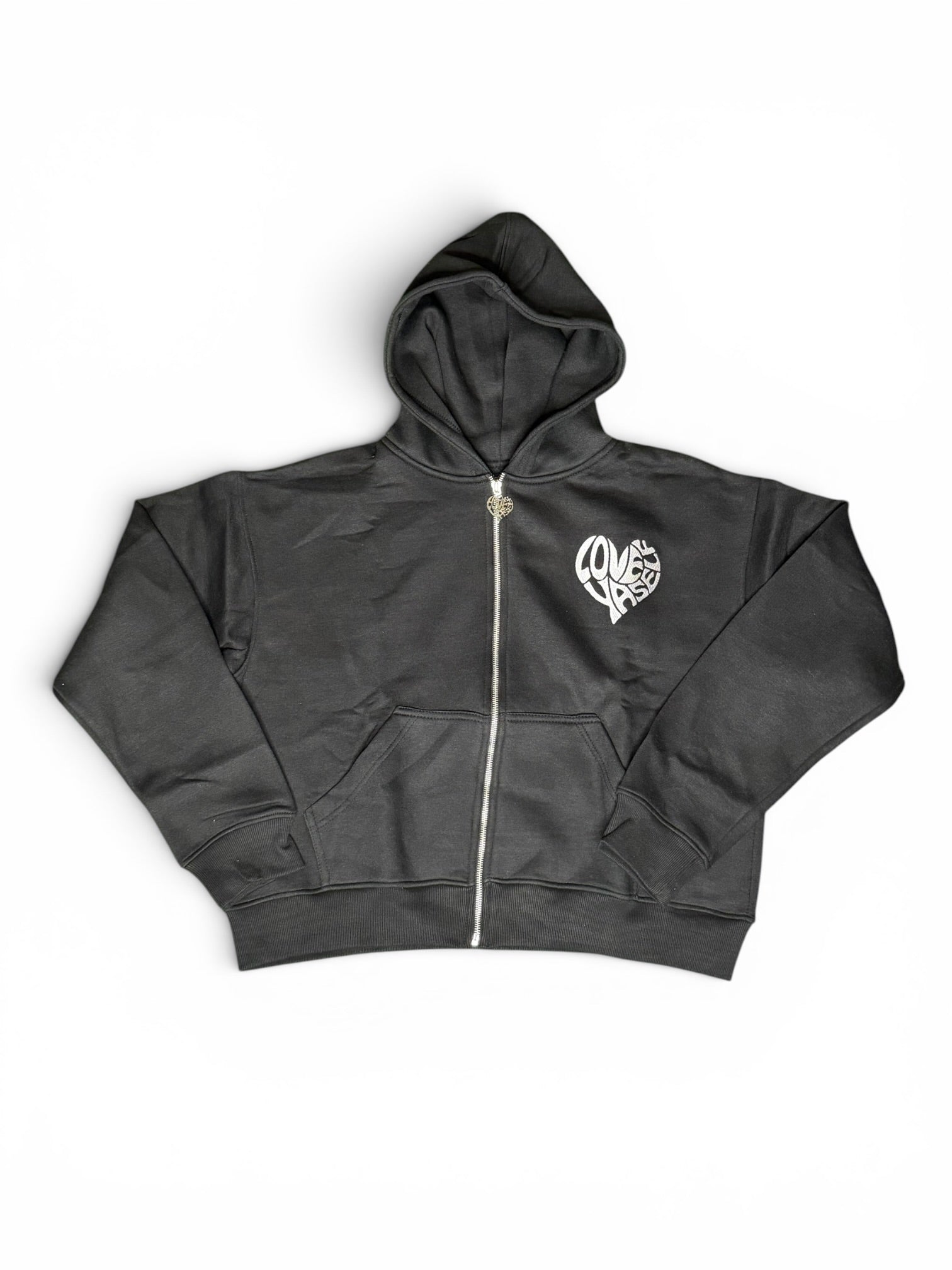 Black “Dove” Love Yaself Zip-Up Top