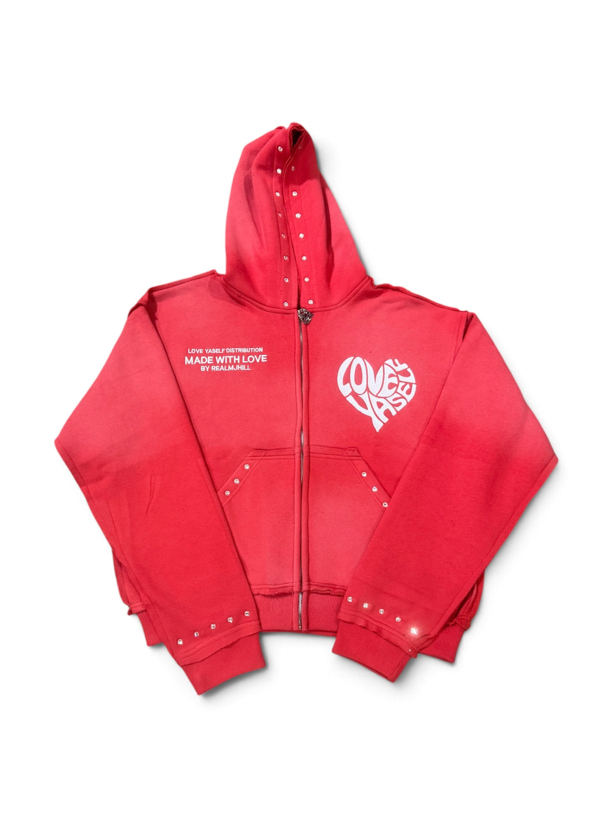 “Forbidden Cherry” Love Yaself Acid Wash Zip-Up Hoodie