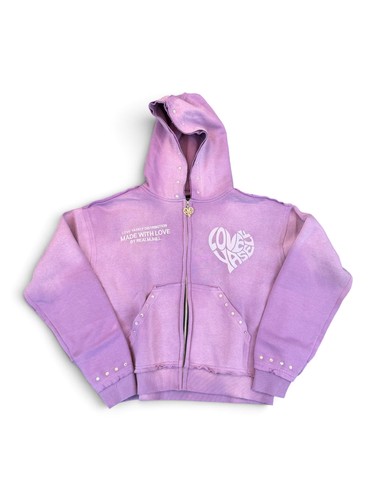“Lavandula” Love Yaself Acid Wash Zip-Up Hoodie