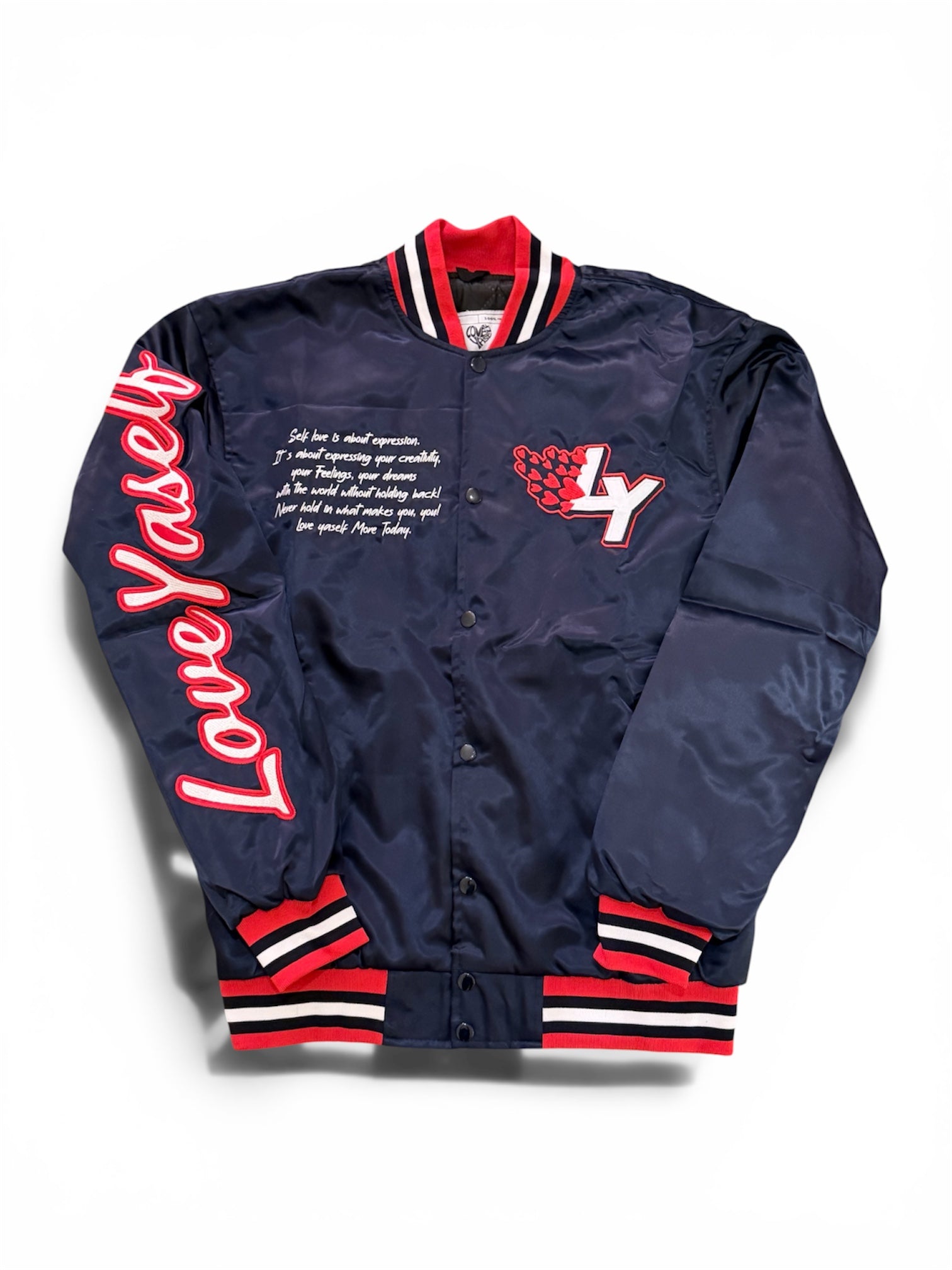 Navy Blue Love Yaself “Expression” Varsity Jacket