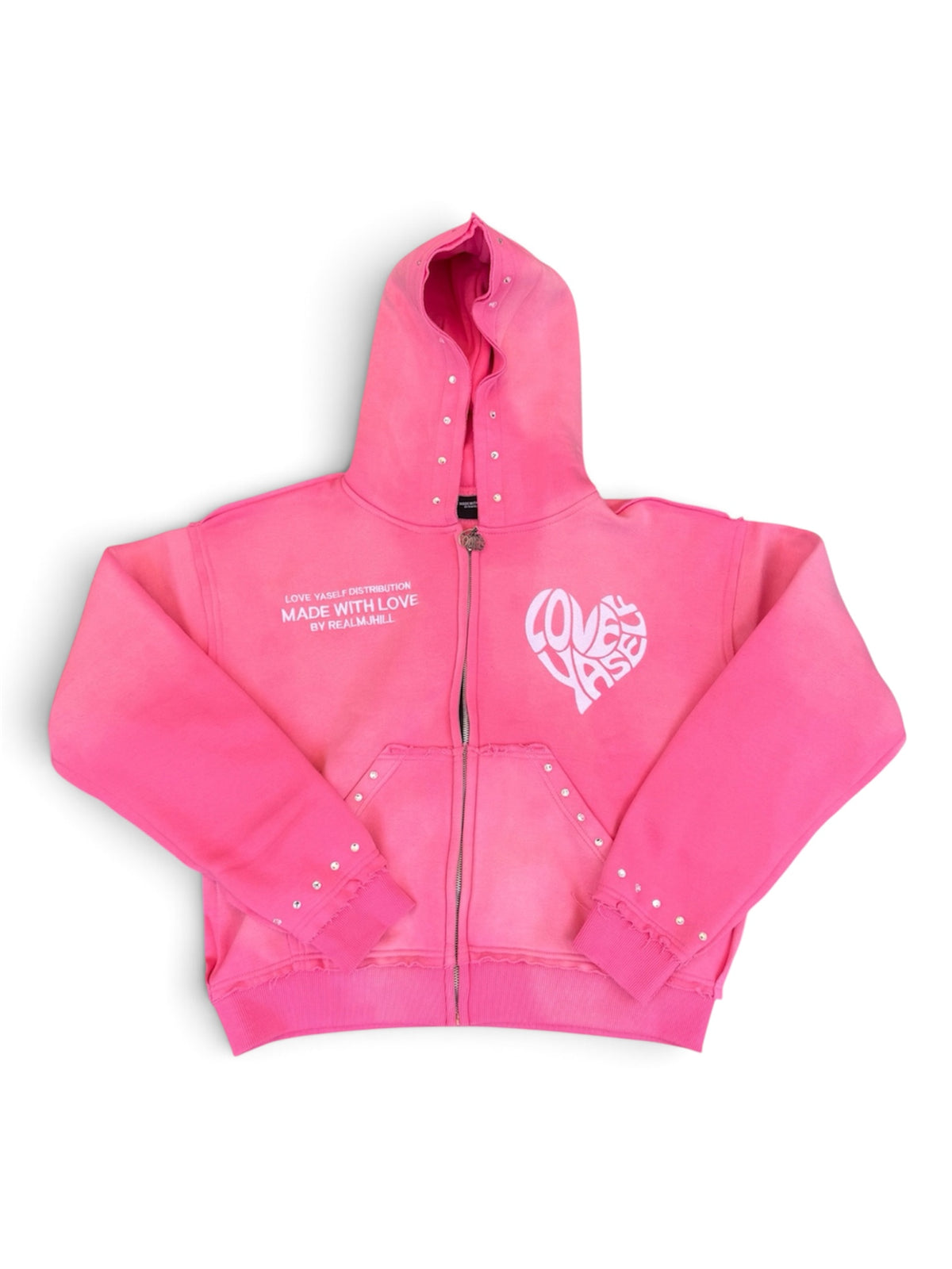 “Bubble Gum” Love Yaself Acid Wash Zip-Up Hoodie