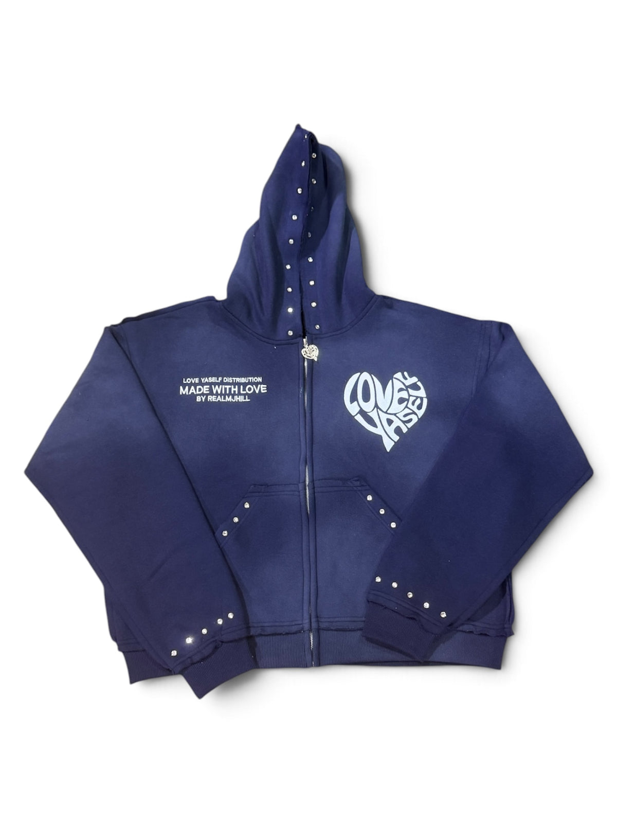 “Deep Waters” Love Yaself Acid Wash Zip-Up Hoodie