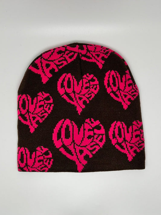 Brown & Pink Love Yaself Beanie